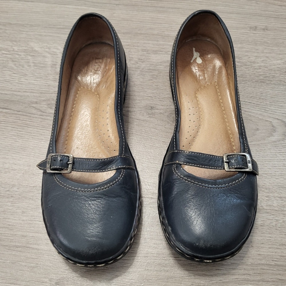 Born Navy Blue Genuine Leather Mary Jane Buckle Flats Fall Womens 7.5 Cushioned